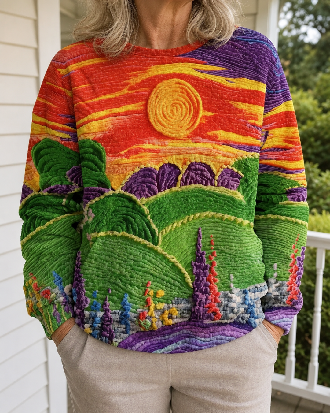 Ravella | Pull à Motif Paysage Éclatant