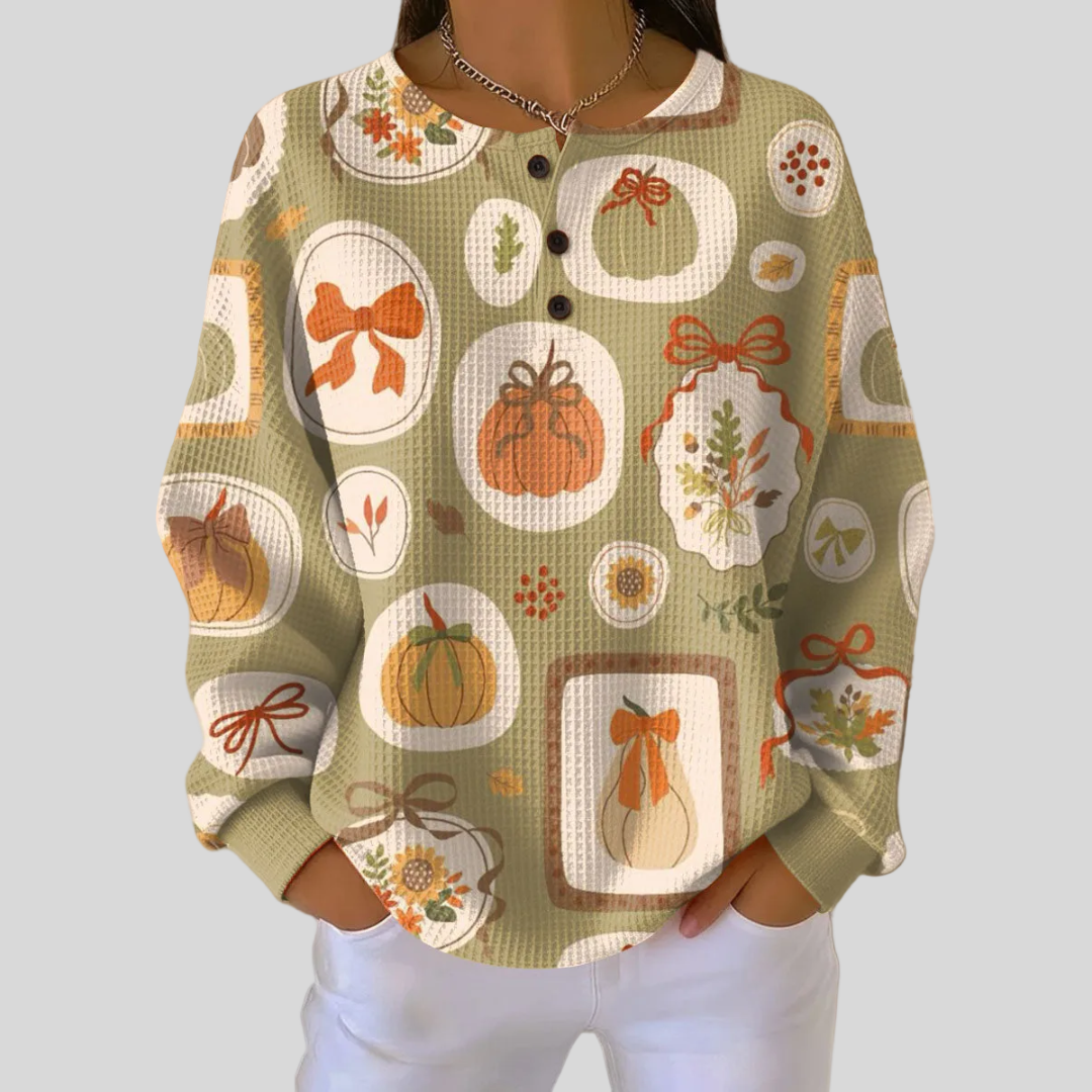 Gemma - Sweat-shirt Waffle Imprimé Citrouille et Nœud