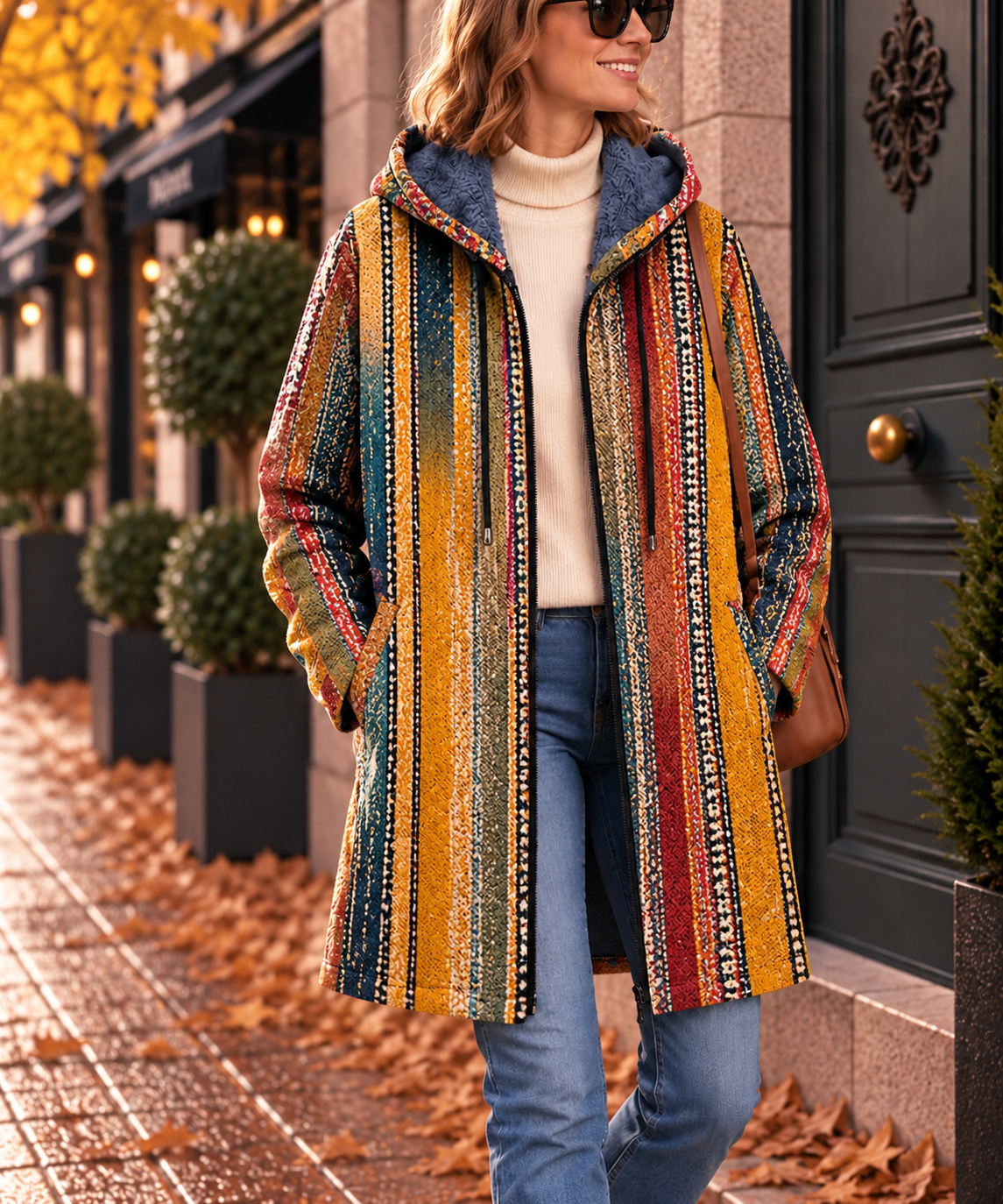 Émilie | Manteau à Rayures Modernes
