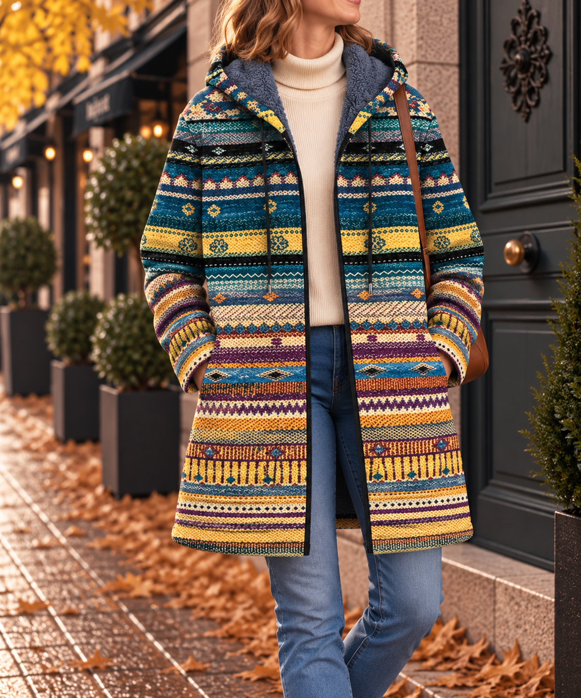 Léonie | Manteau à Motifs Tribaux Ondulés