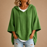 Éléonore™ | Poncho en maille à capuche et manches trois-quarts