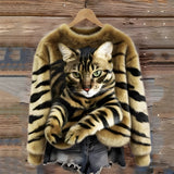 Pull Chaud Avec Imprimé Chat