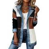 Manteau élégant en maille côtelée avec détails en jean