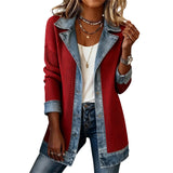 Manteau élégant en maille côtelée avec détails en jean